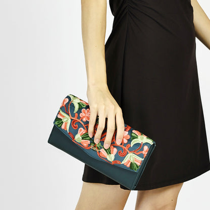 Exotic Women’s Embroidered Floral Wallet Clutch with Detachable Long Strap