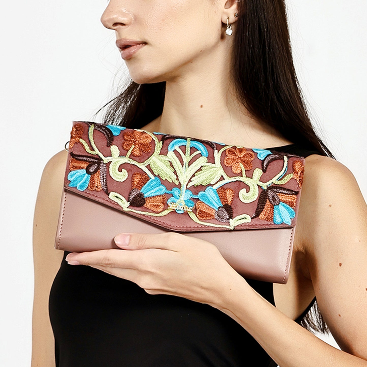 Exotic Women’s Embroidered Floral Wallet Clutch with Detachable Long Strap