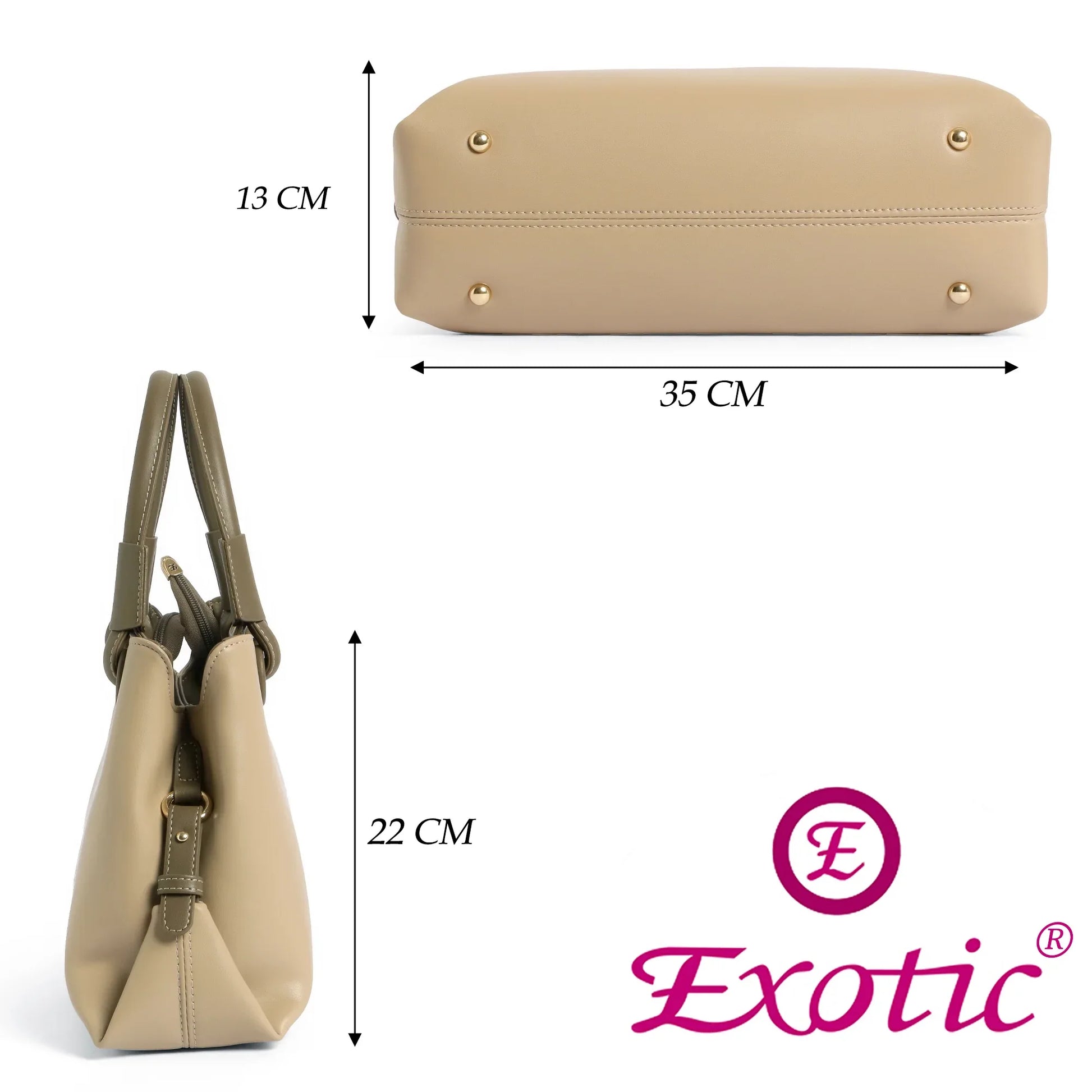 Exotic Premium Two-Tone Handbag | Beige & Olive Green Satchel Bag - exoticstore