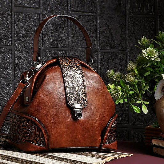 Exotic The Unique Embossed Round Floral Flap Sling Bag.