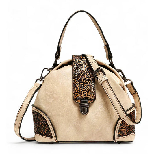 Exotic The Unique Embossed Round Floral Flap Sling Bag.