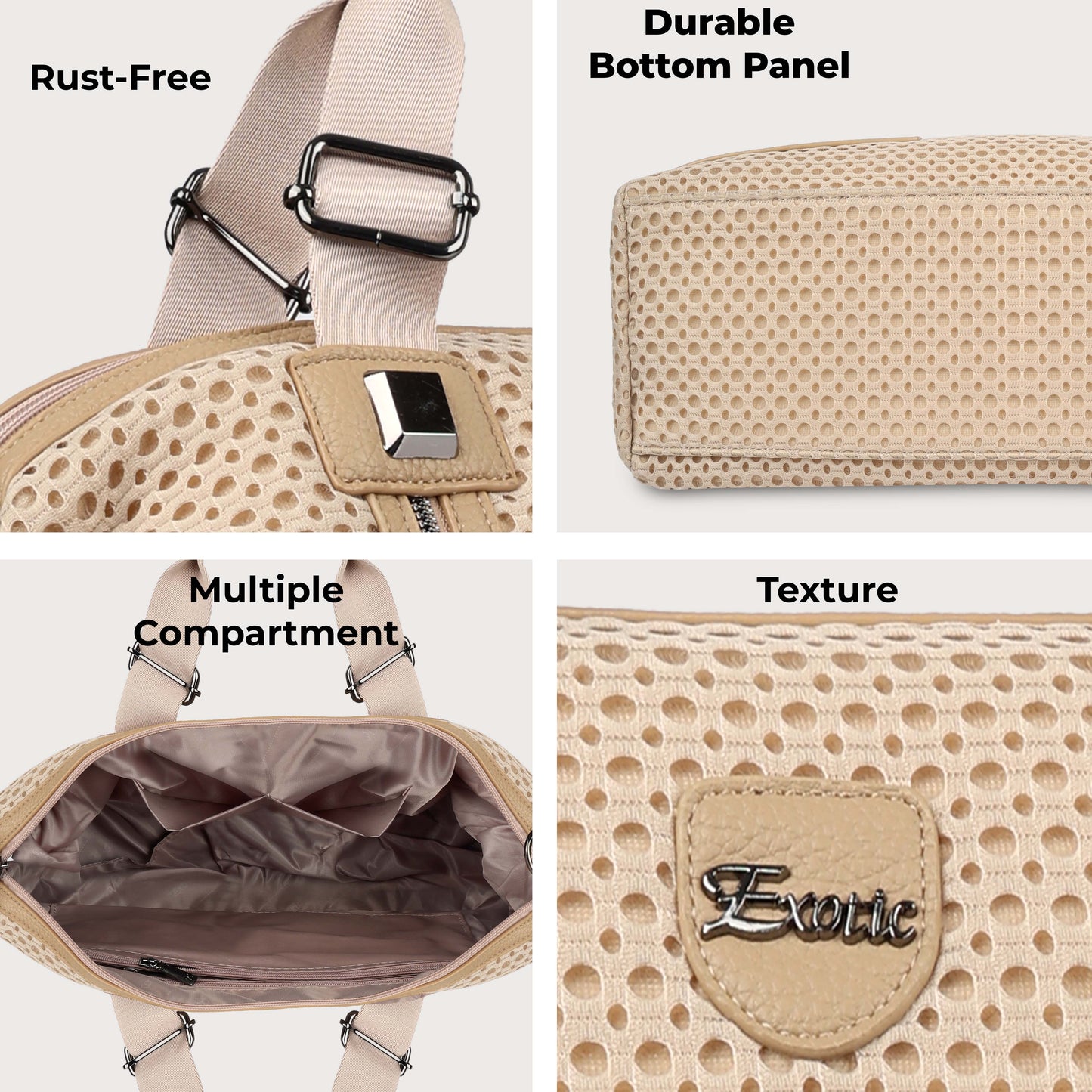 Exotic Premium Mesh Fabric Hand & Sling Bag with Multiple Compartments and Adjustable Strap