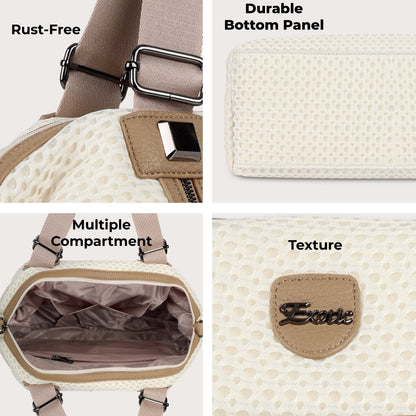 Exotic Premium Mesh Fabric Hand & Sling Bag with Multiple Compartments and Adjustable Strap